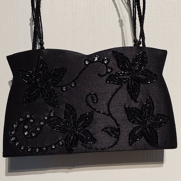 2 HAND Evening Shoulder Bags, Purses Black Beaded & Sequined - AS NEW Condition. - Picture 2 of 8